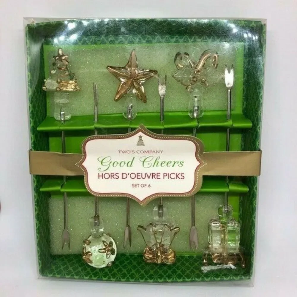 NEW Twos Company Good Cheers Holiday Hors D’oeuvre Picks Set of 6 Lot 2 Open Box